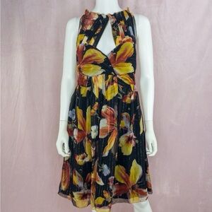 Anna Sui Anthropologie Womens Black Silk Floral Dress Size 10